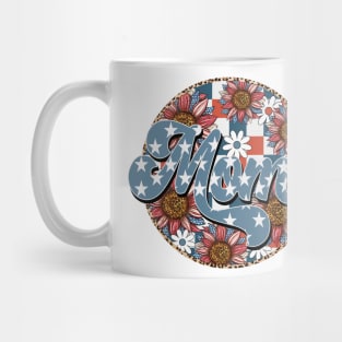 Retro Groovy Sunflower Mom American 4th Of July Mom Womens Mug